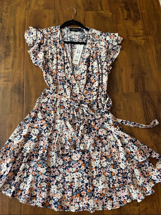 Madewell Dresses & Skirts - MinkPink Floral Wrap Mini Dress in Pink, Navy & Cream